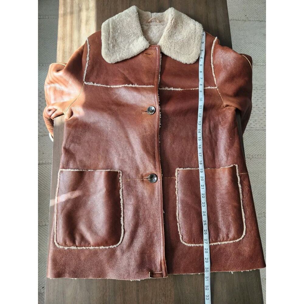VTG Sheepskin Shearling Coat Women's 10 US 46 IT Brown Jacket Aviator EUC Italy - Picture 5 of 7